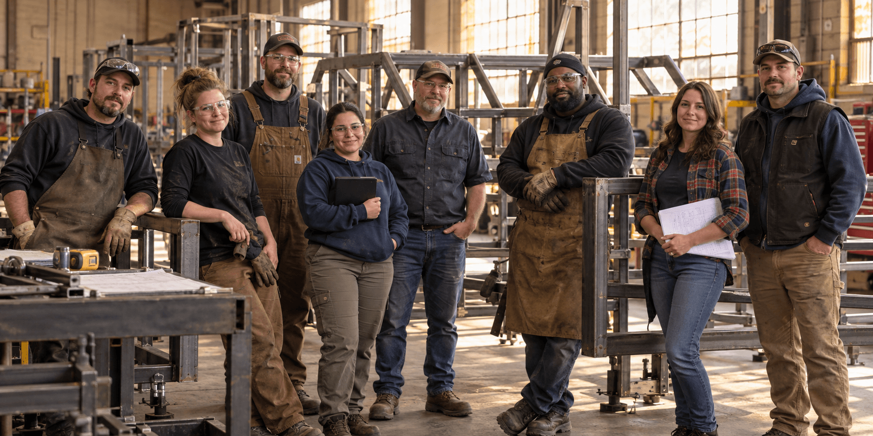 Fieldhouse Forge fabrication, engineering, and project team in the Hickory workshop